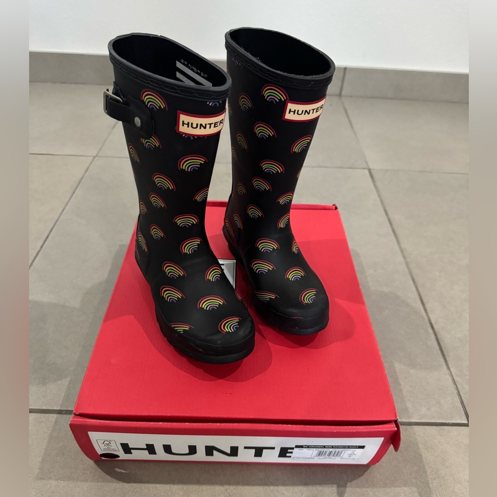 Hunter Black Boots with Rainbow Design